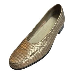 Trotters Liz Loafers Woven Gold Leather Women’s Size 11 Woven Leather Flats